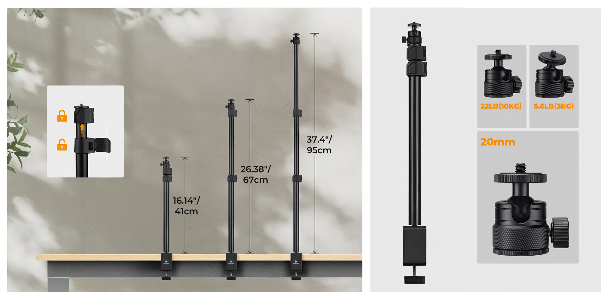Statyw biurkowy K&F Concept C-Clamp Desktop Stand - Regulacja wysokości i szybka blokada